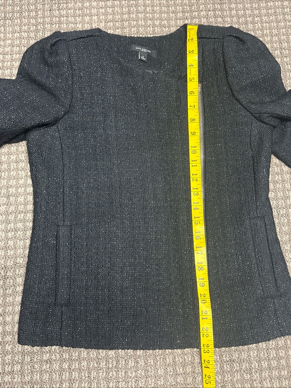 Ann Taylor Black Tweed with Gold Specks cropped Zip-Front Jacket Sz 2 - Picture 4 of 7